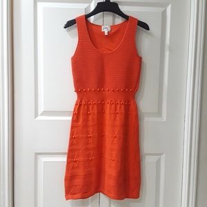Milly orange pom pom sheath knit dress, Size Small